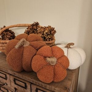 Cozy Pumpkin Fall And Halloween Sherpa Pillow Set - Brown, Orange, and Cream